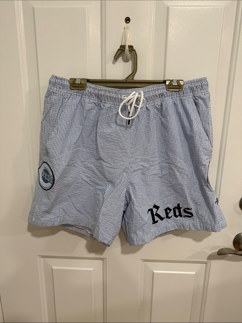 Reds Seersucker Swim Trunks in Light Blue